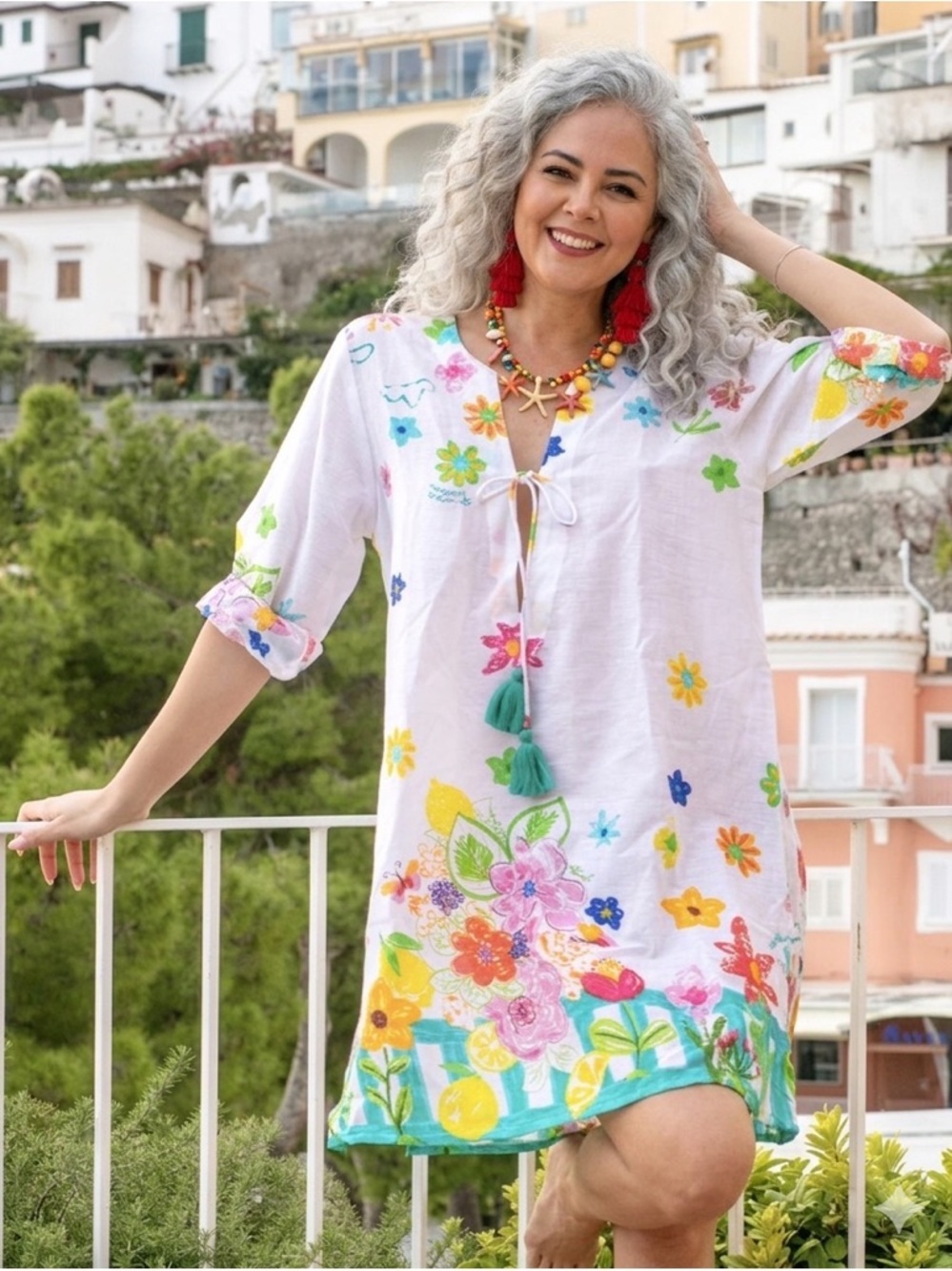 Antica Sartoria 2026 Women’s White Floral Embroidered kaftan Dress S/M NWT